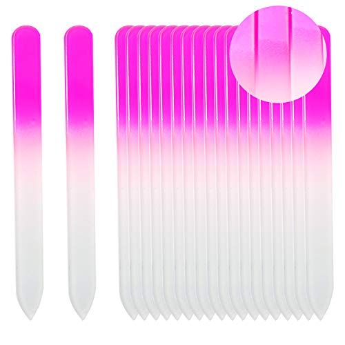 SIUSIO Set of 20 Professional Crystal Glass Nail Files Buffer Manicure Gradient Rainbow Color for Nail polishing - Best for Fingernail & Toenail Care(pink) (Pink)