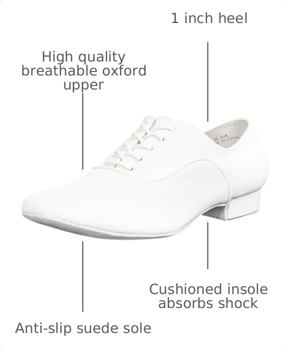 Image of Linodes Breathable Oxford Men's Latin Dance Shoes 1 Inch Leather Sole Ballroom Salsa Tango Waltz Character Shoe