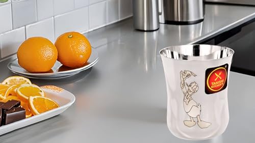 Image of TANISHI KITCHEN'S Stainless Steel Donald Duck Character Small Drinking Glass for Kids and Adults, Water /Milk /Coffee Glass- Set of 1,100ml Each