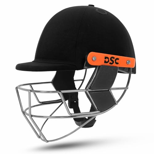 Image of DSC Empra Titanium BSI Approved Professional Cricket Helmet | BS7928 Certified Pro-Standard Hard Ball Helmet with Ultra-Light Titanium Grill & Advanced Shock Absorption | Color: Black | Size: L