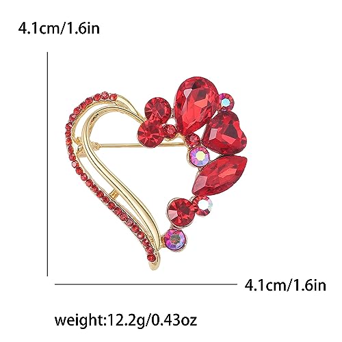 Image of Sparkly Full Rhinestone Heart Brooch Pin Hollow Double Lapel Pin Badge Red Heart Pins Mothers Day Gift Jewelry