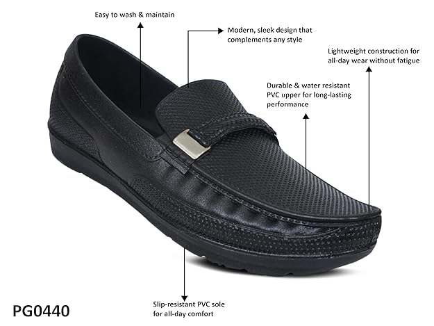 Image of AJANTA Men's Slip-on PVC Loafer | Waterproof & Rain Shoes| Slip Resistant Flexible Outsole | Lightweight Formal Moccasins for Office & Party