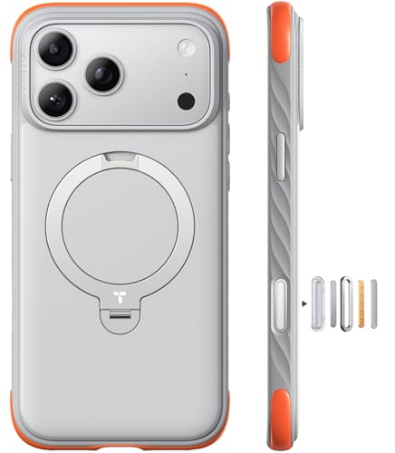 TORRAS Ostand Q3 Rugg für iPhone 17 Pro Hülle Extrem rutschfest & fingerabdruckfrei 360 Ständer für MagSafe Stoßdämpfende 85A TPU Kanten Robuster Fallschutz für iPhone 17 Pro Case Nebelweiß