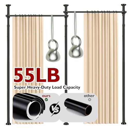 Image of Room Divider Curtain Set-No Drilling Curtain Rod Set, Retractable Room Divider, Adjustable for Office Bedroom, Easy Install Beige-100 W x 96 inch L(Pack of 2)