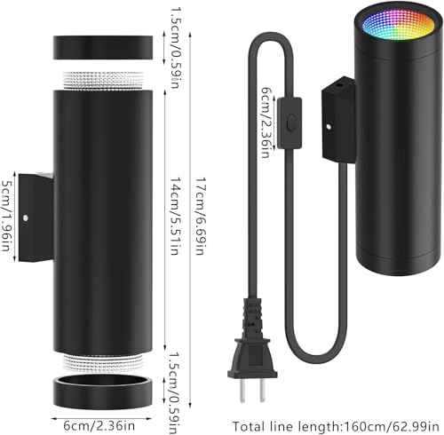 Image of Wall Sconces Set of Two - 16 Color Changing Night Lights Plug into Wall, RGBW Wall Lamp with Remote, LED Up Down Lights for Bedroom Living Room