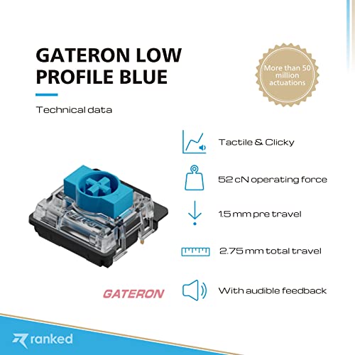 Ranked Gateron ks-27 Low Profile Key Switches for Mechanical Gaming Keyboards, Gateron Blue, 65 Piezas - Image 2