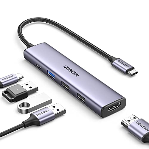 UGREEN Hub USB C HDMI 4K Adaptador USB C a USB 5 en 1 con 100W PD Carga Compatible con MacBook Pro Air M2 M1 Chromebook Surface XPS iPad Pro Air Galaxy S23 S22