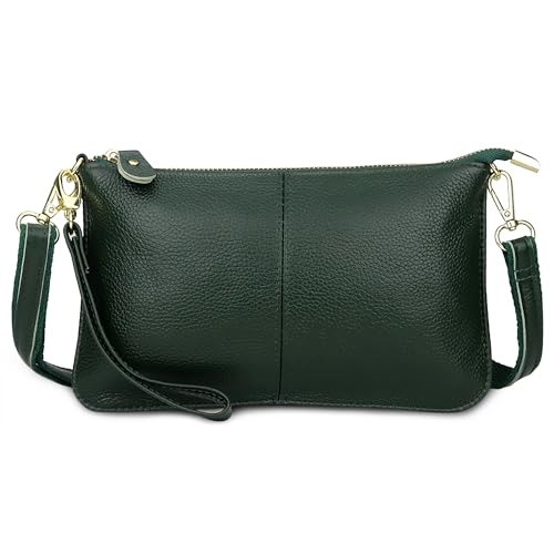 Portafoglio Borsa a Tracolla per Cellulare Piccola Grande Portamonete in Vera Moneta Pochette donna elegante verde pelle