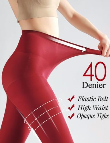 Image of 7 Colors 2 Pairs Women's 40 Denier Semi Opaque Tights, Nylon Black Tights for Women