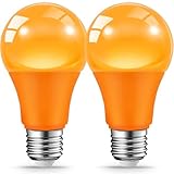 JAHEKS Orange Light Bulbs for Outdoor Porch, 9W(60W Equivalent) E26 Base LED Orange Bulb for Halloween Christmas Wedding,Party,Bar,Holiday Lighting,Home Decor, 2-Pack