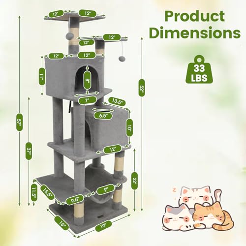 Árbol para Gatos Moderno de 57 pulg. con 2 Condos y Rascadores miniatura 2