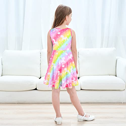 Jeskids Little Girls Unicorn Dress Sleeveless Casual Twirl Dresses Print Sundress Rainbow Unicorn Cloud 6-7 Years #TOP2