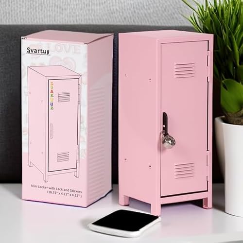 Svartur Mini armário com cadeado e chaves, adesivos, pequeno armário de metal para desktop, organiza