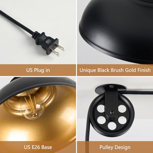 Image of Black Pendant Light Hanging Lamps for Living Room Plug in 15FT Dimmable Switch Adjustable Pulley Hanging Lights with Cord for Kitchen Bedroom 2 Pack