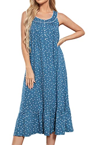 Image of MZROCR Cotton Nightgowns for Women Soft Sleeveless Night Gown for Adult Women Ruffle Sleepwear