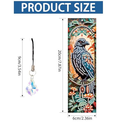 Image of 4-Piece Diamond Painting Bookmarks Set for Adults - DIY 5D Rhinestone Art Bookmarks with Tassels, Crow Design Diamond Art Bookmarks for Crafts and Gifts, Ideal Gift for Book Lovers