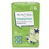 Mum & You Nappychat Premium Performance Eco Diaper Pants, Size 6 (18 diapers) Smart Tube Technology Leak Protection. 100% Recyclable. Hypoallergenic, Dermatologically-Tested. No Lotion, Perfume or Dye