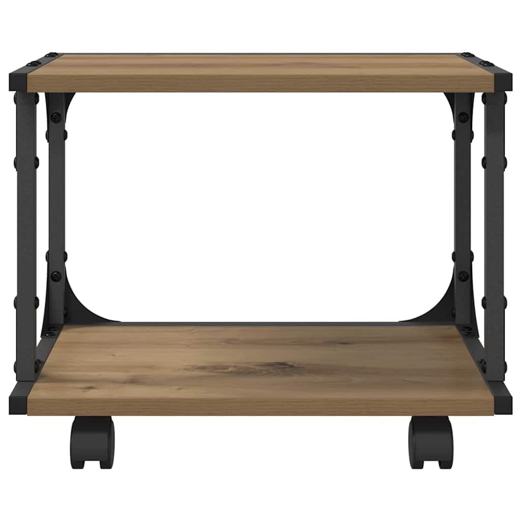 Supporto per stampante a due ripiani in legno di rovere Artisan, 41 x 28 x 33,5 cm, con ruote bloccabili e superficie opaca, per ufficio moderno