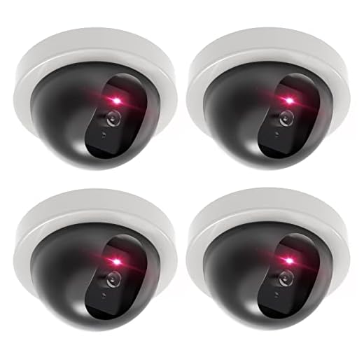 WALI Dummy Fake Security CCTV Dome Camera with Flashing Red LED Light with Security Alert Sticker Decals (SDW-4), 4 Packs, White
