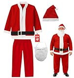 Morph Santa Claus Costume for Men Women Cost-effective Disposable Santas Claus Suit for Adults 5pc Set Christmas Bar Pub Crawl Suit Outfit Hat Belt Beard Jacket Pants Hat