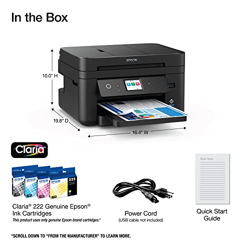 Image of Epson Workforce WF-2960 Wireless All-in-One Printer with Scan, Copy, Fax, Auto Document Feeder, Automatic 2-Sided Printing, 2.4 inch Touchscreen Display, 150-Sheet Paper Tray and Ethernet