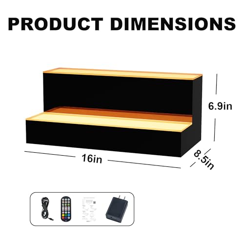 Image of MESAlLUP 16 Inch 2 Tier Lighted Liquor Bottle Display Shelf, LED Bar Shelves with APP or Remote Control, Mulit Color Lighting for Home Mini Bars Decor, Restaurants & Party Use, Acrylic Stand