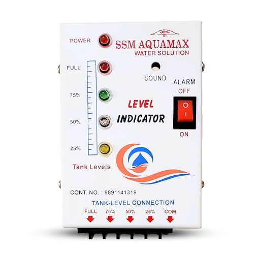 Image of SSM Aquamax Water Tank Level Indicator and Overflow Alarm | 4 Level Indicator | 5 Level Stainless Steel Sensor Included, Metal Body, Shockproof, Wall Mountable, 1 Year Warranty, 220 Volt AC