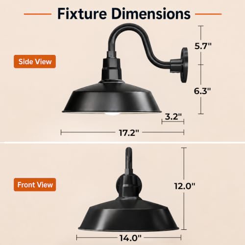 Image of 14in. Satin Black Outdoor Gooseneck Barn Light Fixture with 10in. Long Extension Arm - Wall Sconce Farmhouse, Vintage, Antique Style - UL Listed - 9W 900lm A19 LED Bulb (5000K Cool White)