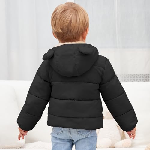 Image of Toddler Boys Girls Thicken Winter Coat Baby Fleece Warm Cute Bear Ear Hooded Jacket Clothes 2024