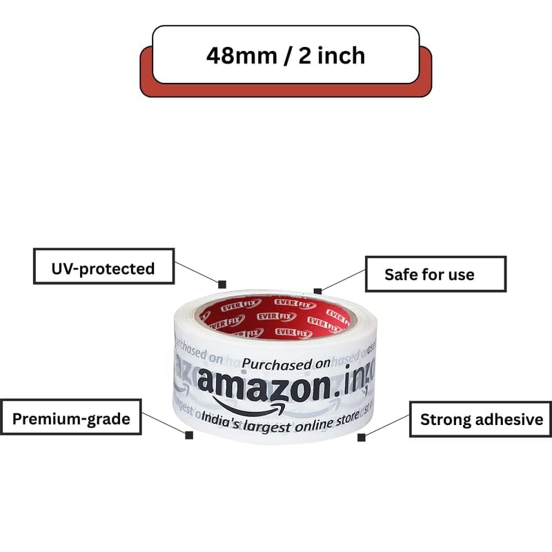 Image of BOPP Packaging Amazon White Tape | Cello | 48mm / 2 inch Width | BOPP Industrial Packaging Tape for E-Commerce Box Packing, Office and Gift Wrapping & DIY | Pack of (36, 65 Meter)