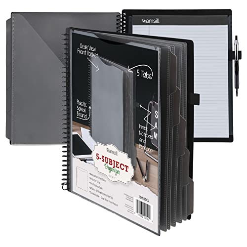 Image of Samsill Spiral Folder Organizer - 5 Dividers & 10 Pockets with Notepad Holder, Multi Pocket Color Cordinated Folder Binder with Customizable Tabs, Document Organizer (Grey)