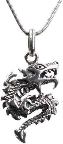 Sterling Silver Chinese Dragon Symbol Pendant & 18 inch Chain - Power Strength Good Luck - Ladies Womens Mens Birthday Anniversary Present Gift Jewellery