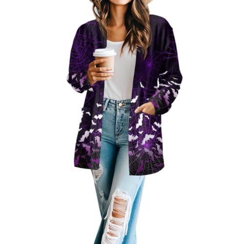 Image of Forchrinse Red Ladybug Cardigan for Women Causal Long Sleeve Open Front Cardigans Sweater Fashion 2024 Fall Coat with Pockets