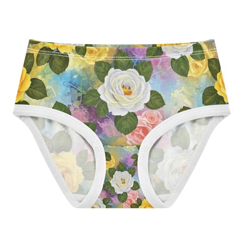 White Roses Green Leaves Panties for Girls, Toddler Girl Panties, Cotton Girls Underwear, 2–8 Years
