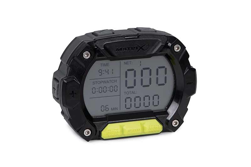 Fox Matrix Digital Clicker Pro | Match Fishing Net Weight Recorder | Shows 12 Net Weights Plus Running Total | 2 Alarms | LCD Display | Accessories Thread | Side Tray Stand | Waterproof | Code GEI002
