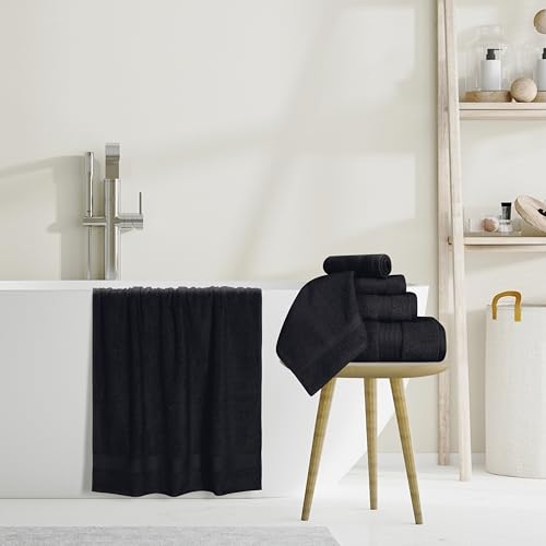 GLAMBURG Ultra Soft 8-Piece Towel Set - 100% Pure Ringspun Cotton, Contains 2 Oversized Bath Towels 27x54, 2 Hand Towels 16x28, 4 Wash Cloths 13x13 - Ideal for Everyday use, Hotel & Spa - Black - Thumbnail 5