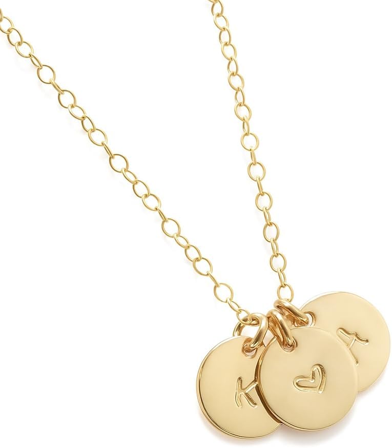 Personalized 14k Gold Fill Initial Necklace, Gift for Mom - Girlfriend - Sister - Little Girl, Small Disc Jewelry, Letter Jewelry, Engraved Kids Keepsake Pendant Necklace, Minimal Hanging Present Wife
