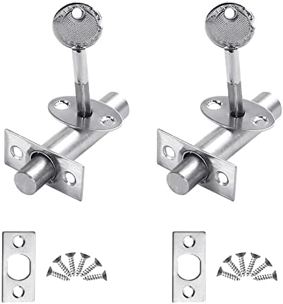 OTTYMO Door Security Rack Bolt 2Pcs Mortice Door Bolts with 2 Star Keys Security Deadbolt Stainless Steel Door Bolts Tubular Mortice Latch Door Security Rack Bolt for Internal Door and Window, Silver