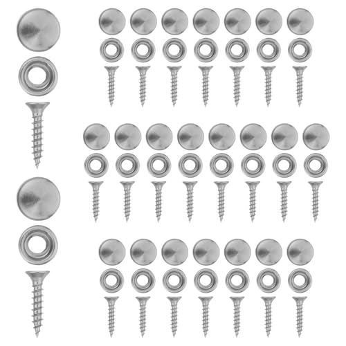 FONDOTIN 24 Uppsättningar Borstade Rostfria Stålsjälvgängande Skruvlock med Bricka Dekorativa Spegel Möbelbeslag för Badrumsskåp Trappor och Glasmontering Korrosionsbeständiga och att