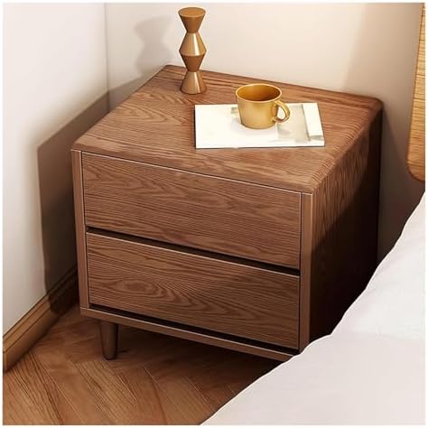 Modern Vintage Nightstand with 2 Drawers - Solid Oak Bedside Table for Bedroom, Study, Living Room - Rounded Corners Small Furniture Essential