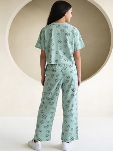 Image of Li'l Tomatoes Girls Cotton Night Suit Set | 100% Cotton Summer Co-Ord Set | Half Sleeve T-Shirt & Full Length Pajama | Soft & Breathable Printed Clothing Set | 9-16 Years