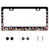 Butterfly Flower License Plate Frame Forest Flower Stainless Steel License Plate Frame Auto Parts Decoration with Screws License Plate Holder for Men Women 12x6 Inch
