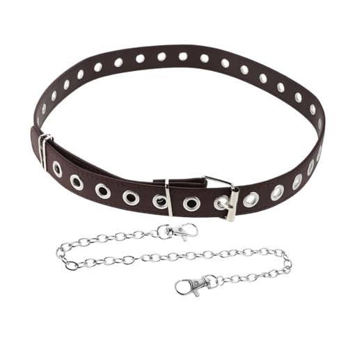 Fashionable Brown Punk Waist Belt with Chain and Eyelet Design Adjustable Full Unisex Belt for Men and Women for Casual Wear and Statement Style