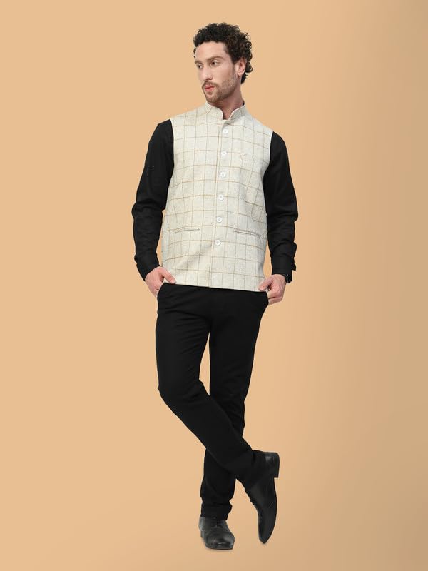 Image of VASTRAA FUSION Men's Traditional Woolen Nehru Jacket Modi Waistcoat