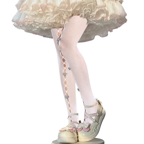 Image of Benefeet Sox Fishnet Stockings or Women High Waist White Fishnet Tights Party Pantyhose Cosplay Costume Tights