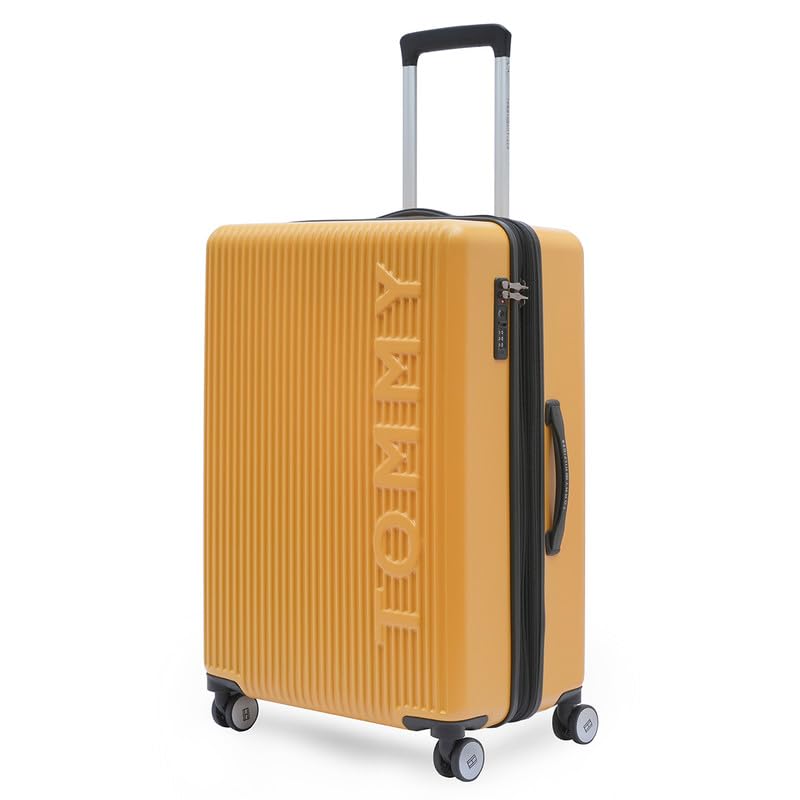 Image of Tommy Hilfiger Polyester Trolley, Yellow, Empire Plus, 63L | Big Suitcase for Travel, Hard 360 Degree Luggage, Medium Check-in