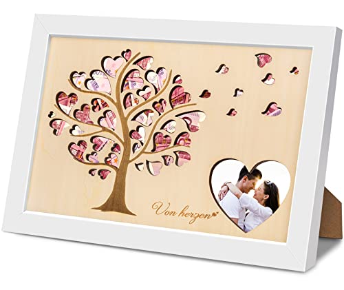 Huchas de Dinero, Regalar Dinero Boda para Los Novios, VOBUKE Personalizada Huchas de Madera con Motivo de Corazón, Creativo Regalo de Boda Dinero Cumpleaños Bautismo Navidad Pascua Cover