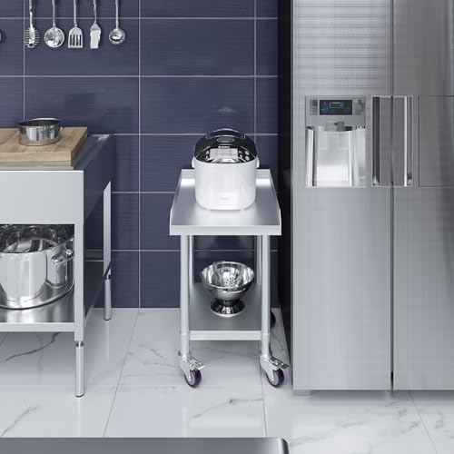 Image of AmGood Stainless Steel Equipment Stand with Undershelf + Casters, Heavy Duty, Commercial Grade, NSF Certified (24 inch Width x 18 inch Length + Casters)