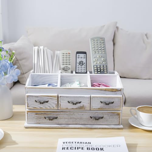 MyGift 7-Compartment Shabby Whitewashed Solid Wood Jewelry/Cosmetics Vanity Organizer Rack with 4 Vintage Storage Drawers - Image 6