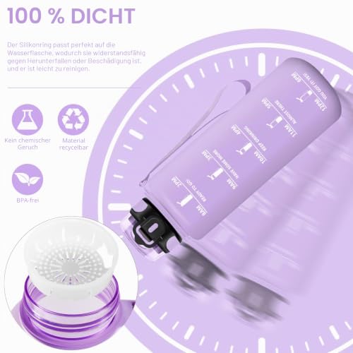 HoneyHolly Trinkflasche 1500ML, Auslaufsicher mit Zeitmarkierung, Water Bottle, Trinkflaschen mit Filter… – Ansicht 4